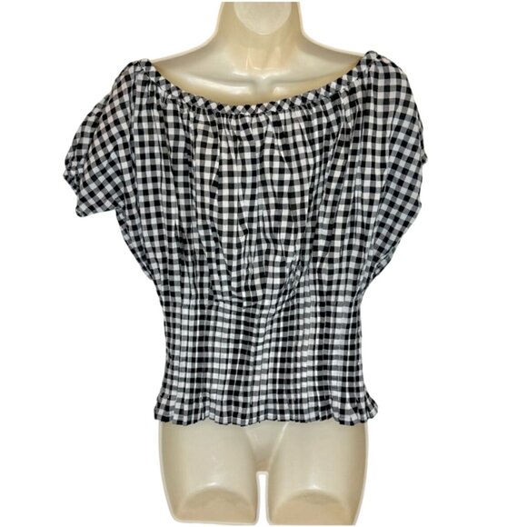 Frankies Bikinis Cider Black Gingham Off-Shoulder Smocked Blouse NWT - Size M - Picture 5 of 5